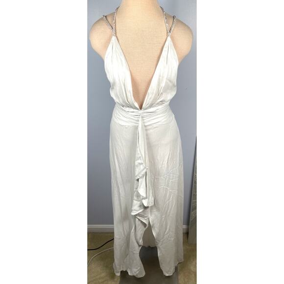 Dundas Harlow Crystal Embellished Ruched Draped White Maxi Dress Size S - Picture 6 of 11